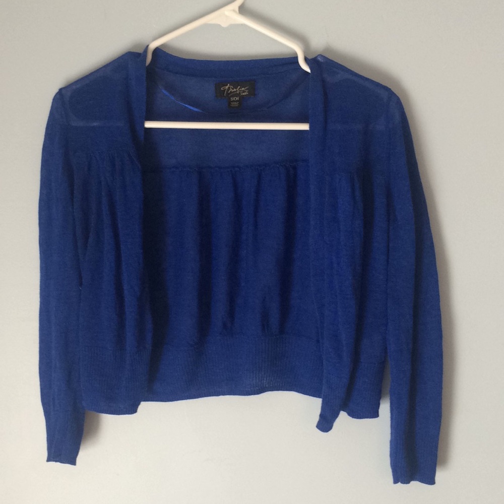 A blue sweater